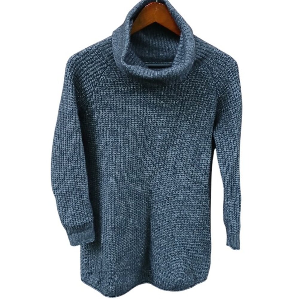 TOAD & CO Gray/Blue Tunic Wool Turtleneck Sweater EUC - Picture 1 of 11